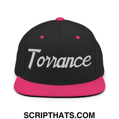 Torrance Script Snapback Hat Black Neon Pink