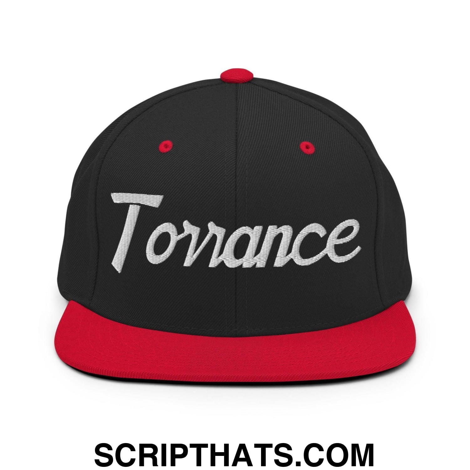 Torrance Script Snapback Hat Black Red