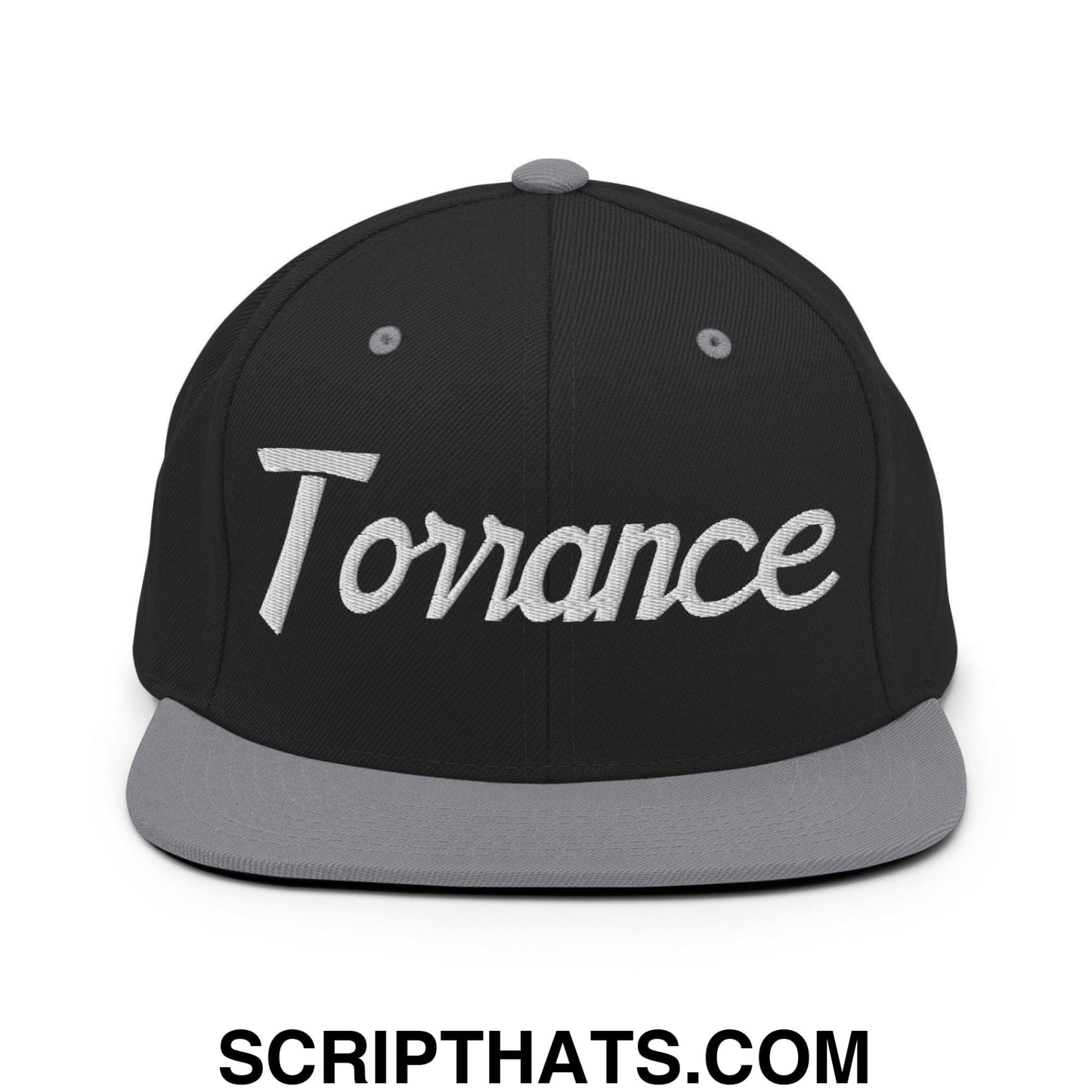 Torrance Script Snapback Hat Black Silver