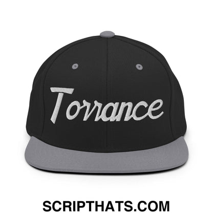 Torrance Script Snapback Hat Black Silver