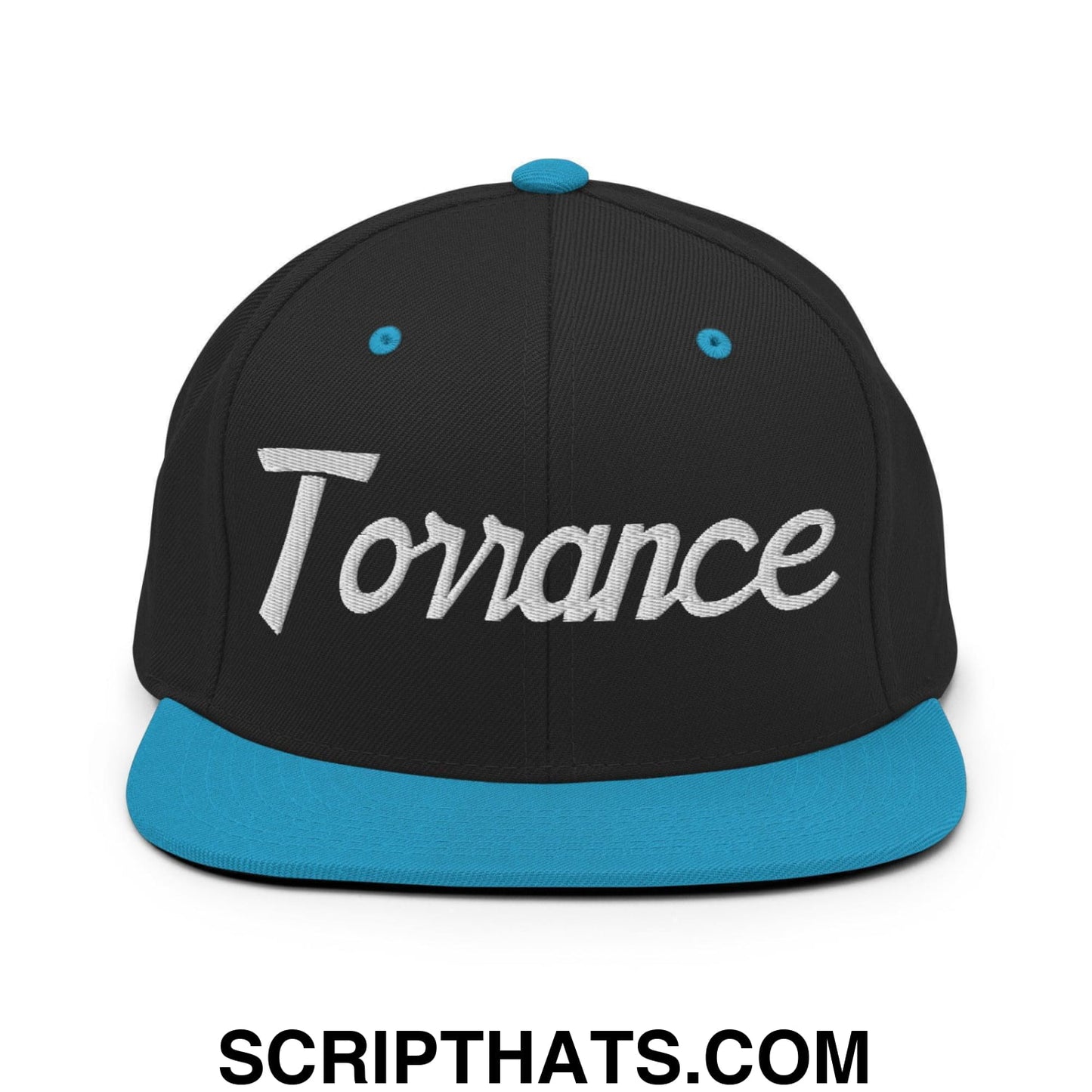 Torrance Script Snapback Hat Black Teal