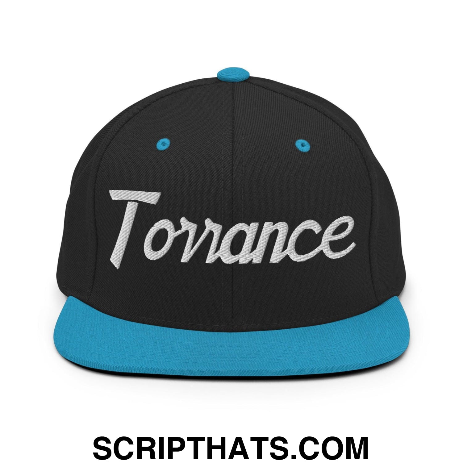 Torrance Script Snapback Hat Black Teal