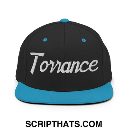 Torrance Script Snapback Hat Black Teal