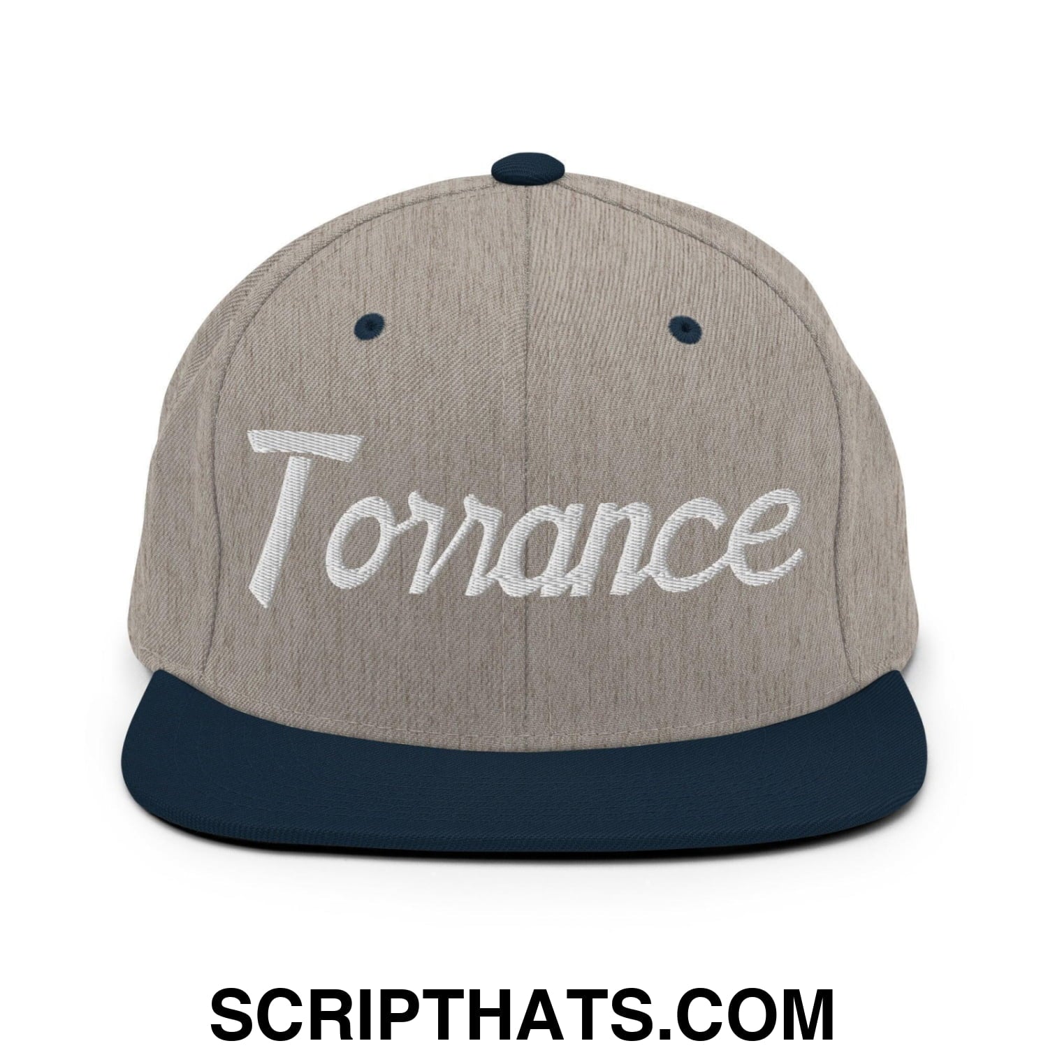 Torrance Script Snapback Hat Heather Grey Navy