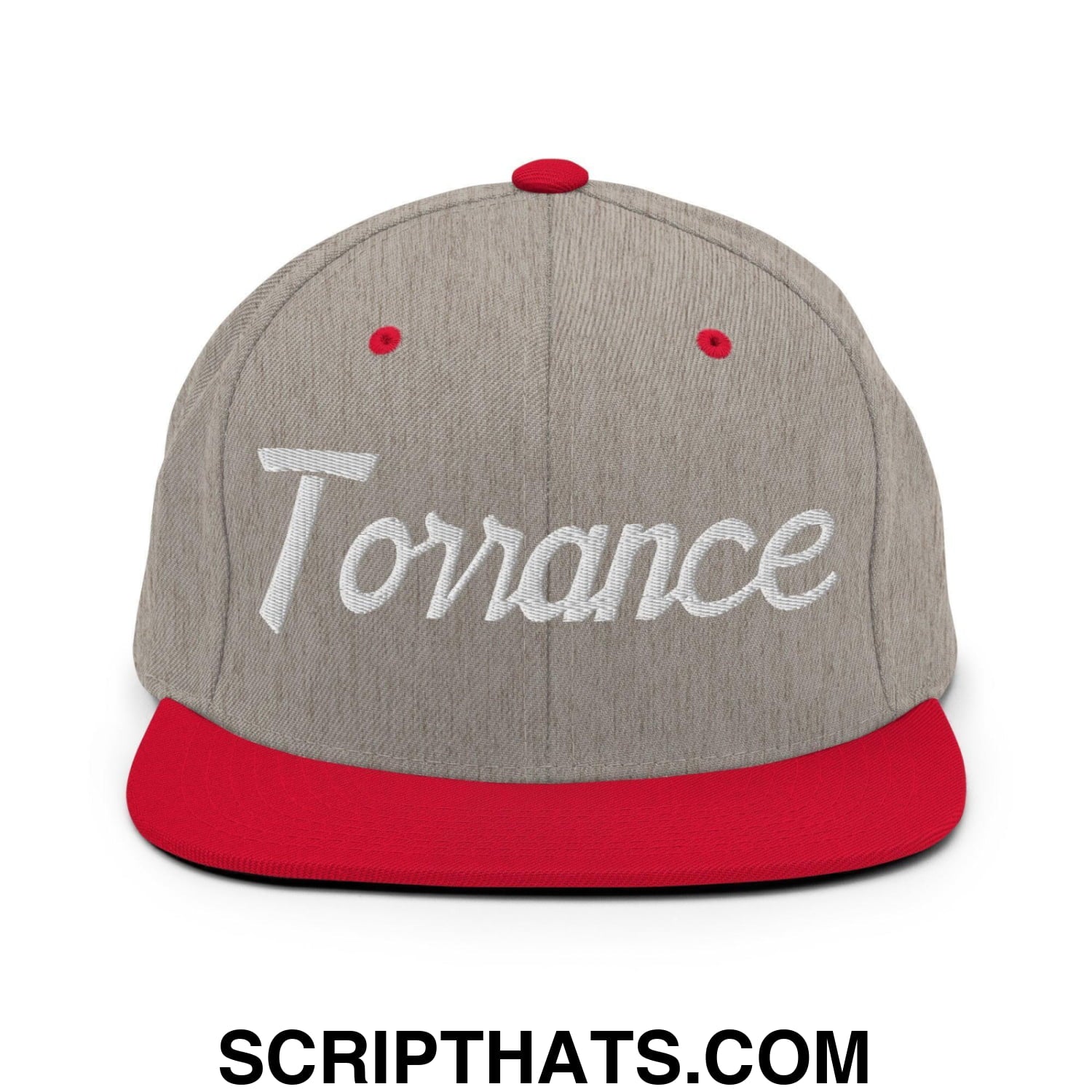 Torrance Script Snapback Hat Heather Grey Red