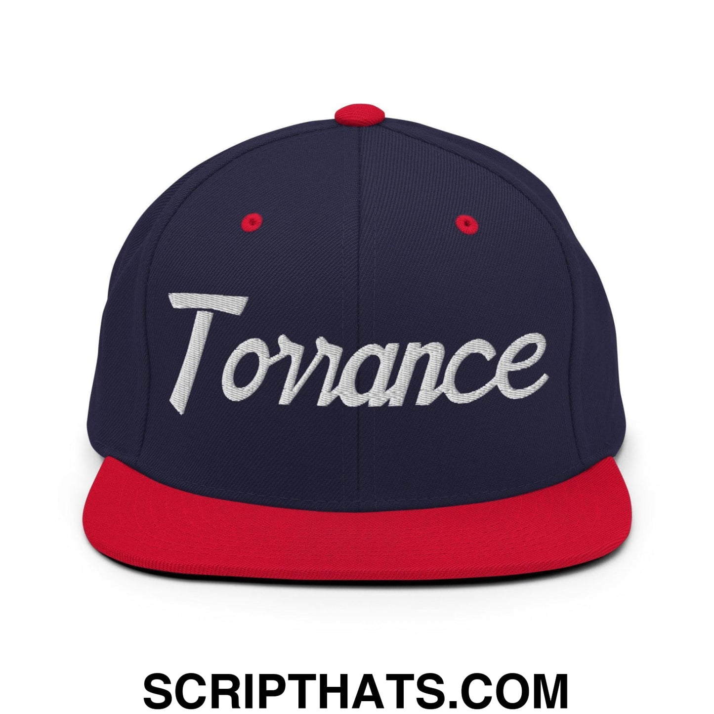 Torrance Script Snapback Hat Navy Red