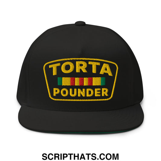 Torta Pounder Embroidered Flat Bill Brim 5 Panel Snapback Hat Default Title