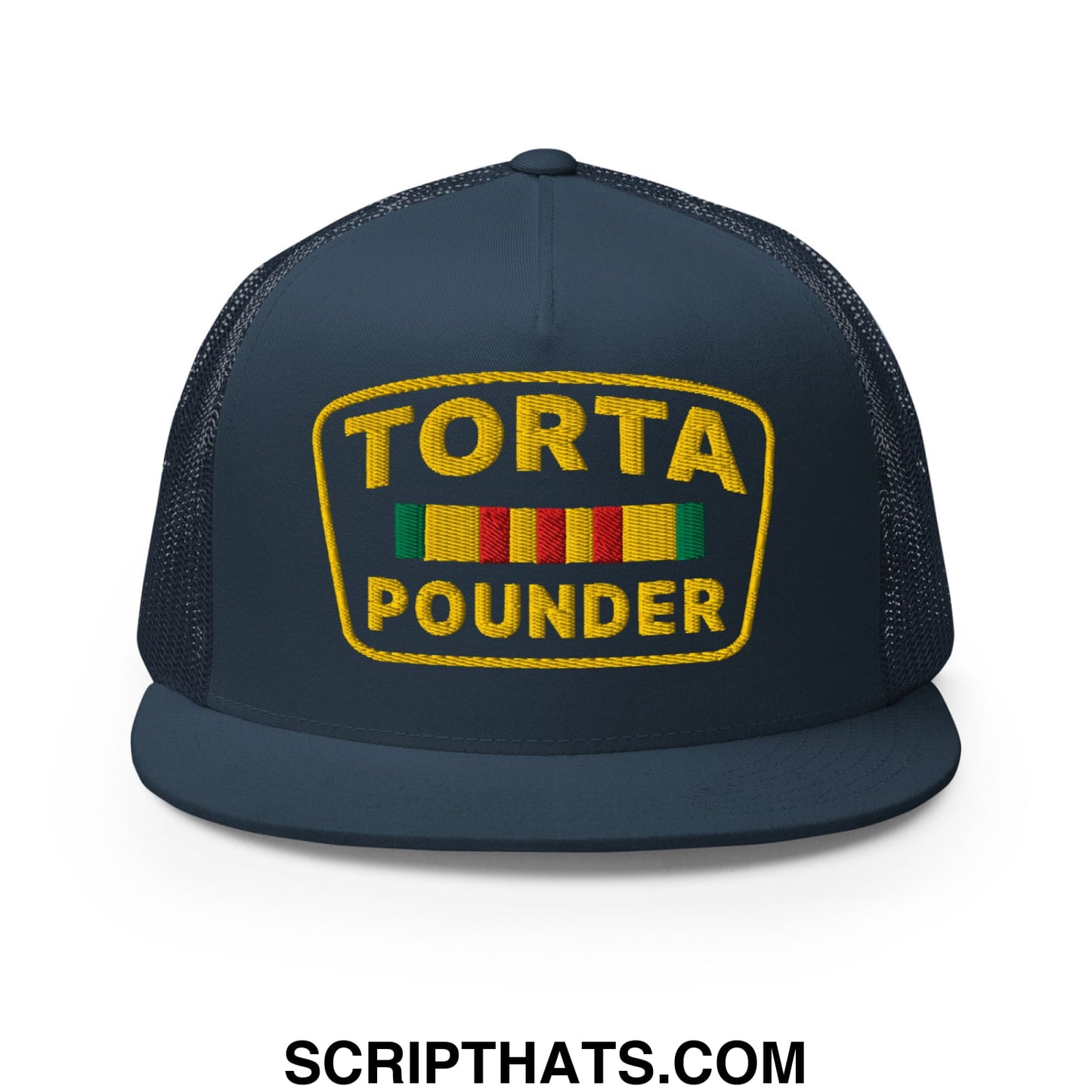 Torta Pounder Embroidered Flat Bill Brim Mesh Trucker Hat Navy