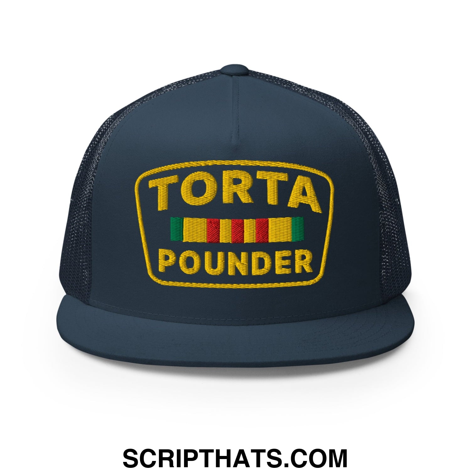 Torta Pounder Embroidered Flat Bill Brim Mesh Trucker Hat Navy
