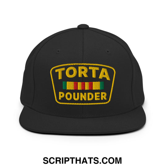 Torta Pounder Embroidered Flat Bill Brim Snapback Hat Black