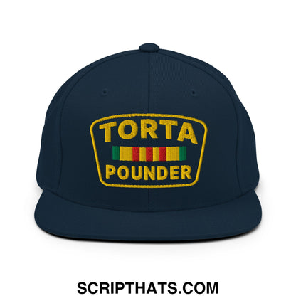 Torta Pounder Embroidered Flat Bill Brim Snapback Hat Dark Navy