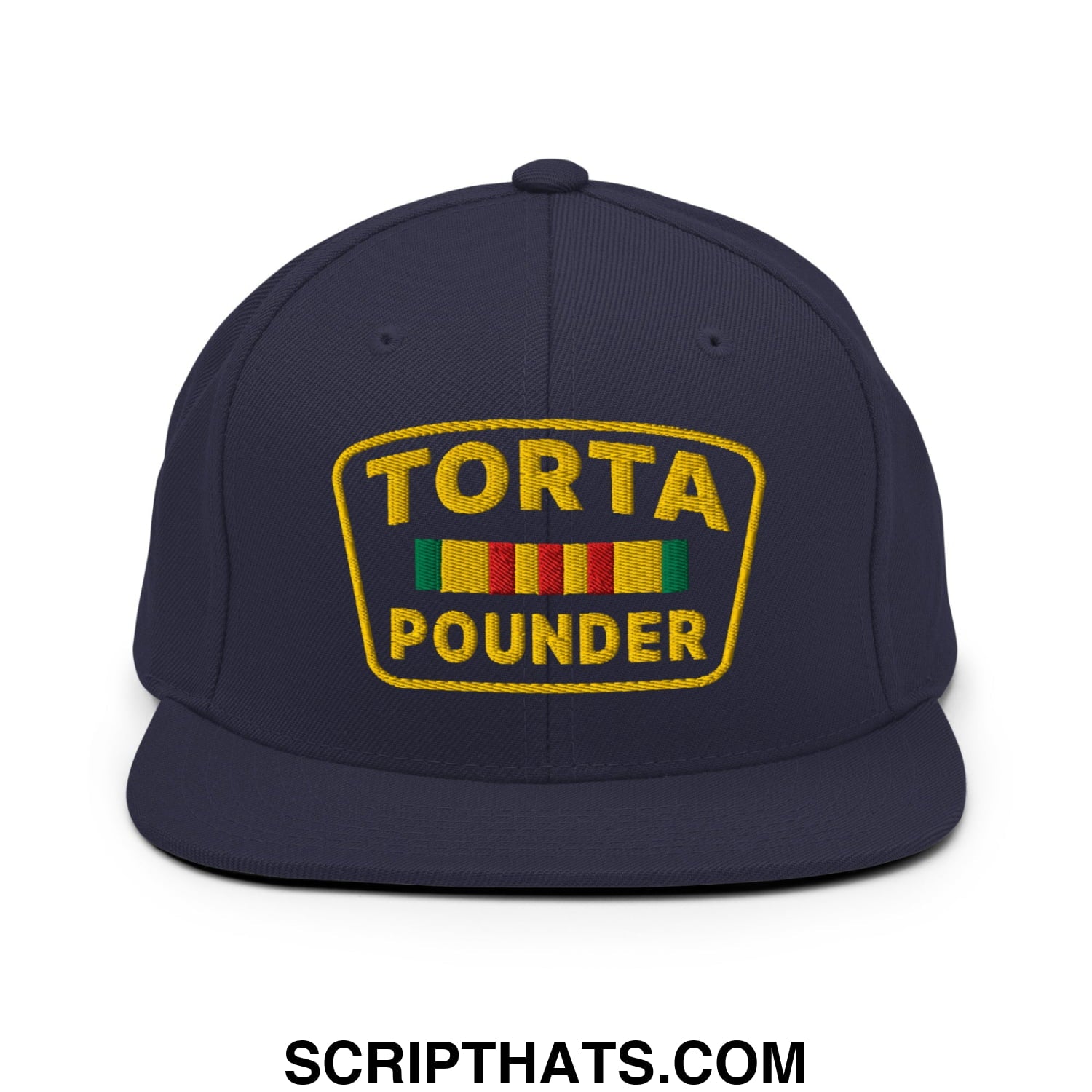Torta Pounder Embroidered Flat Bill Brim Snapback Hat Navy
