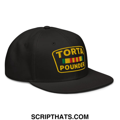 Torta Pounder Embroidered Flat Brim Bill Snapback Hat Black