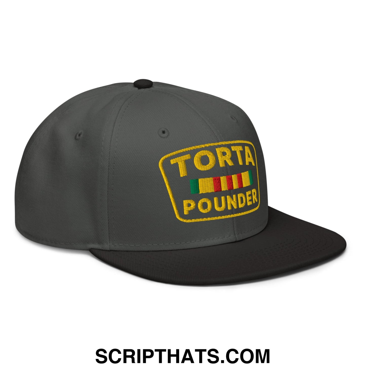 Torta Pounder Embroidered Flat Brim Bill Snapback Hat Black Charcoal gray Charcoal gray