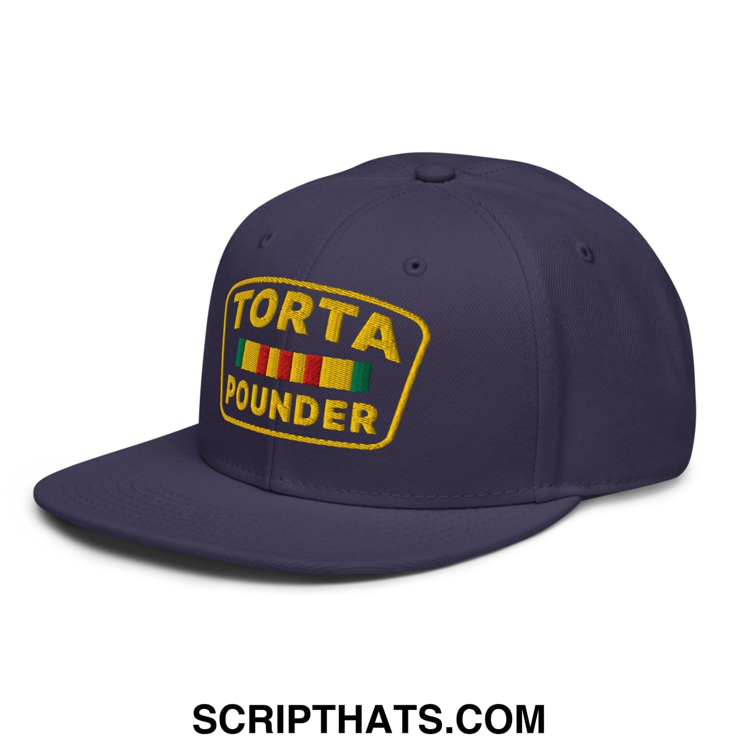 Torta Pounder Embroidered Flat Brim Bill Snapback Hat Navy blue