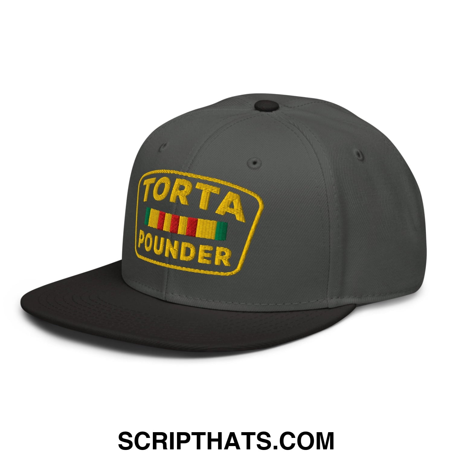 Torta Pounder Embroidered Flat Brim Bill Snapback Hat Black Charcoal gray Charcoal gray