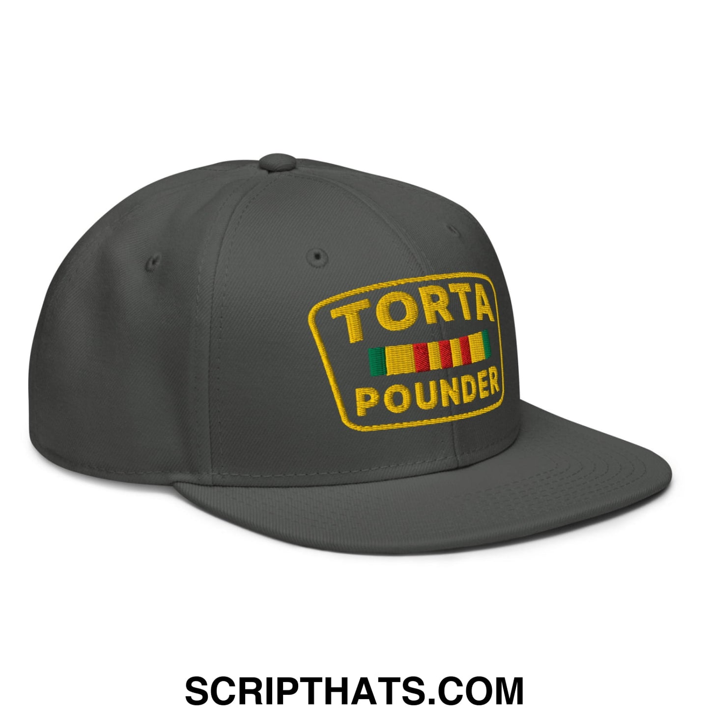 Torta Pounder Embroidered Flat Brim Bill Snapback Hat Charcoal gray