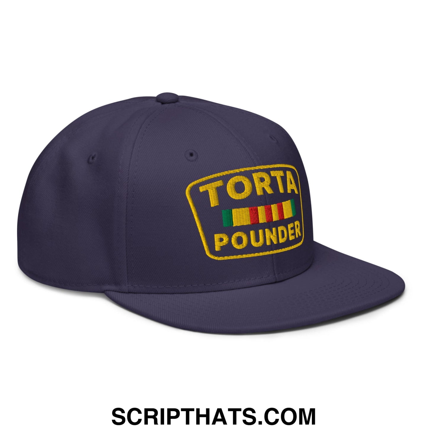 Torta Pounder Embroidered Flat Brim Bill Snapback Hat Navy blue