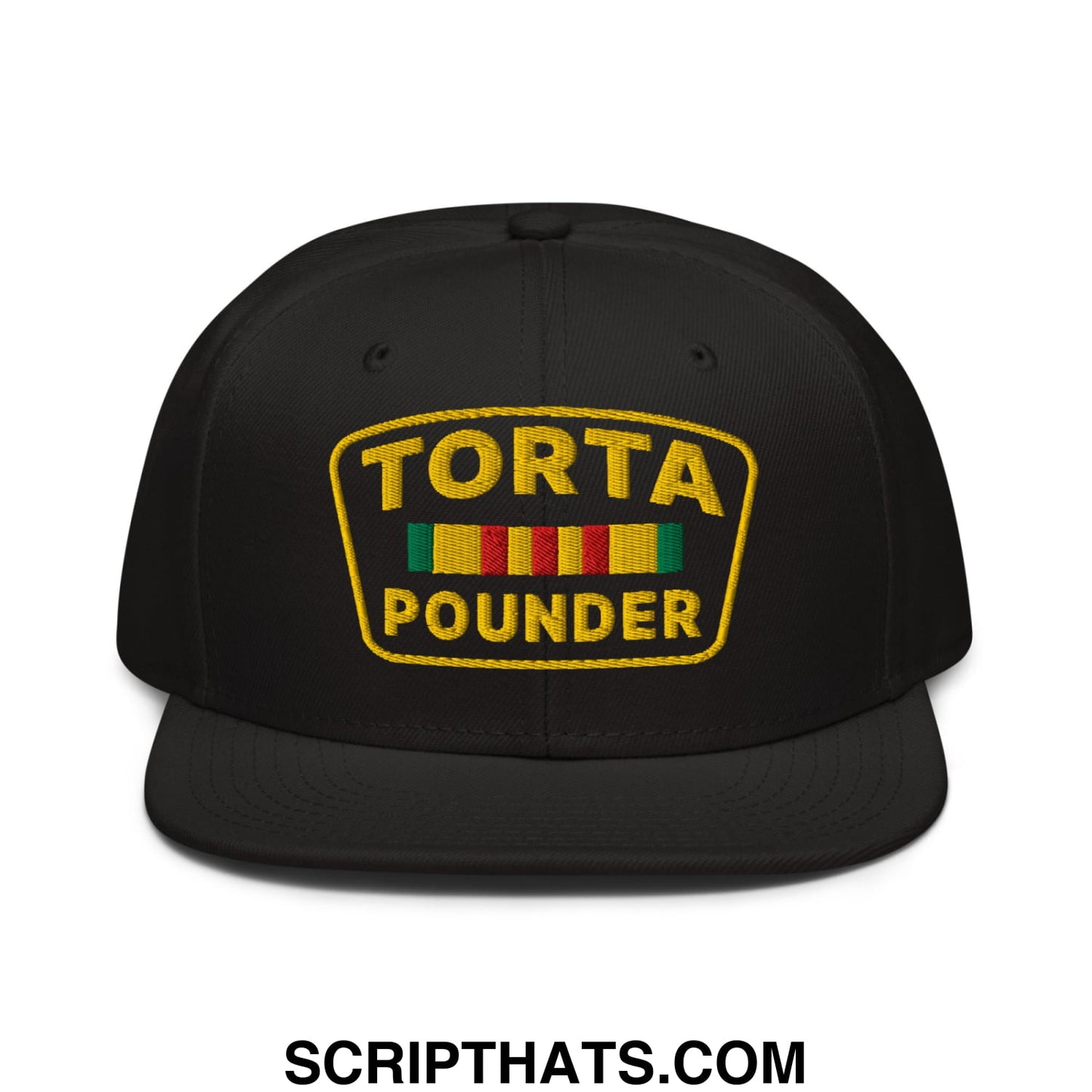 Torta Pounder Embroidered Flat Brim Bill Snapback Hat Black