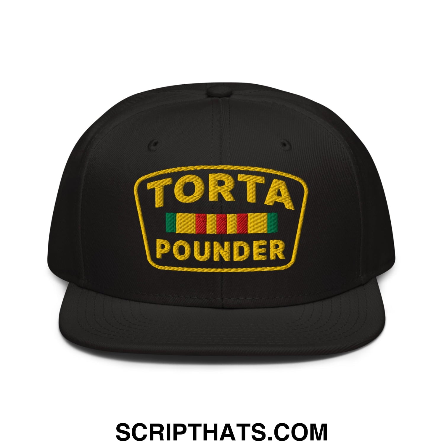 Torta Pounder Embroidered Flat Brim Bill Snapback Hat Black
