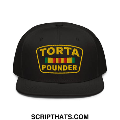 Torta Pounder Embroidered Flat Brim Bill Snapback Hat Black