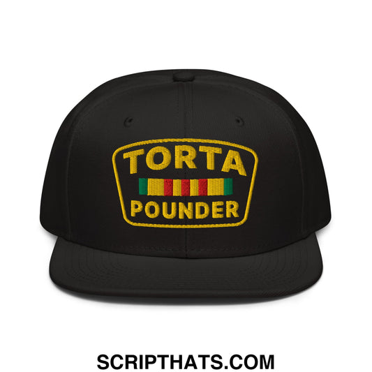 Torta Pounder Embroidered Flat Brim Bill Snapback Hat Black