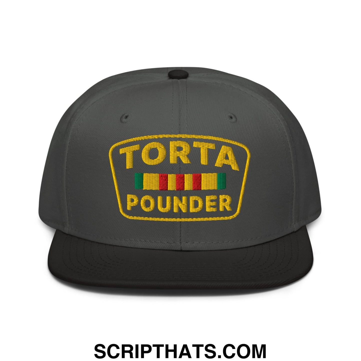 Torta Pounder Embroidered Flat Brim Bill Snapback Hat Black Charcoal gray Charcoal gray