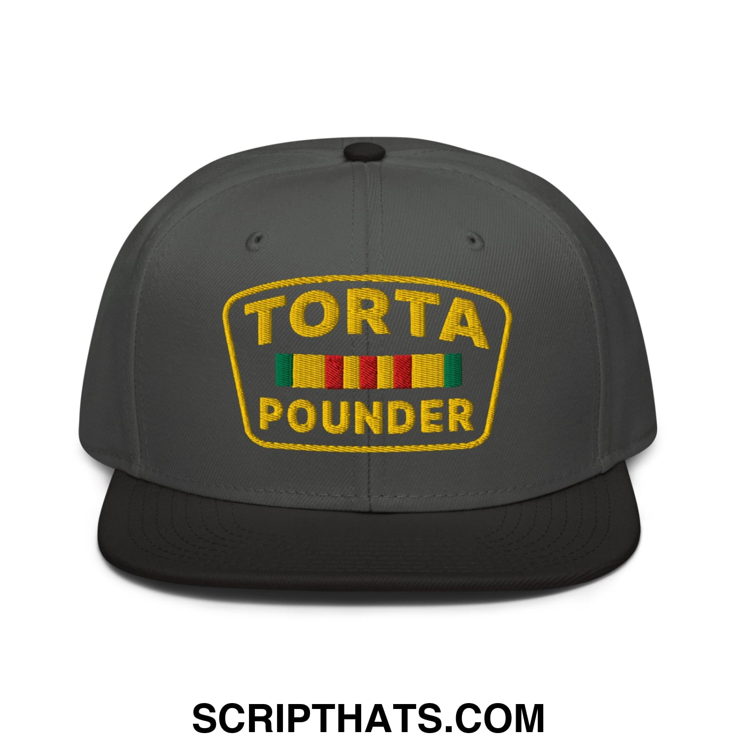 Torta Pounder Embroidered Flat Brim Bill Snapback Hat Black Charcoal gray Charcoal gray