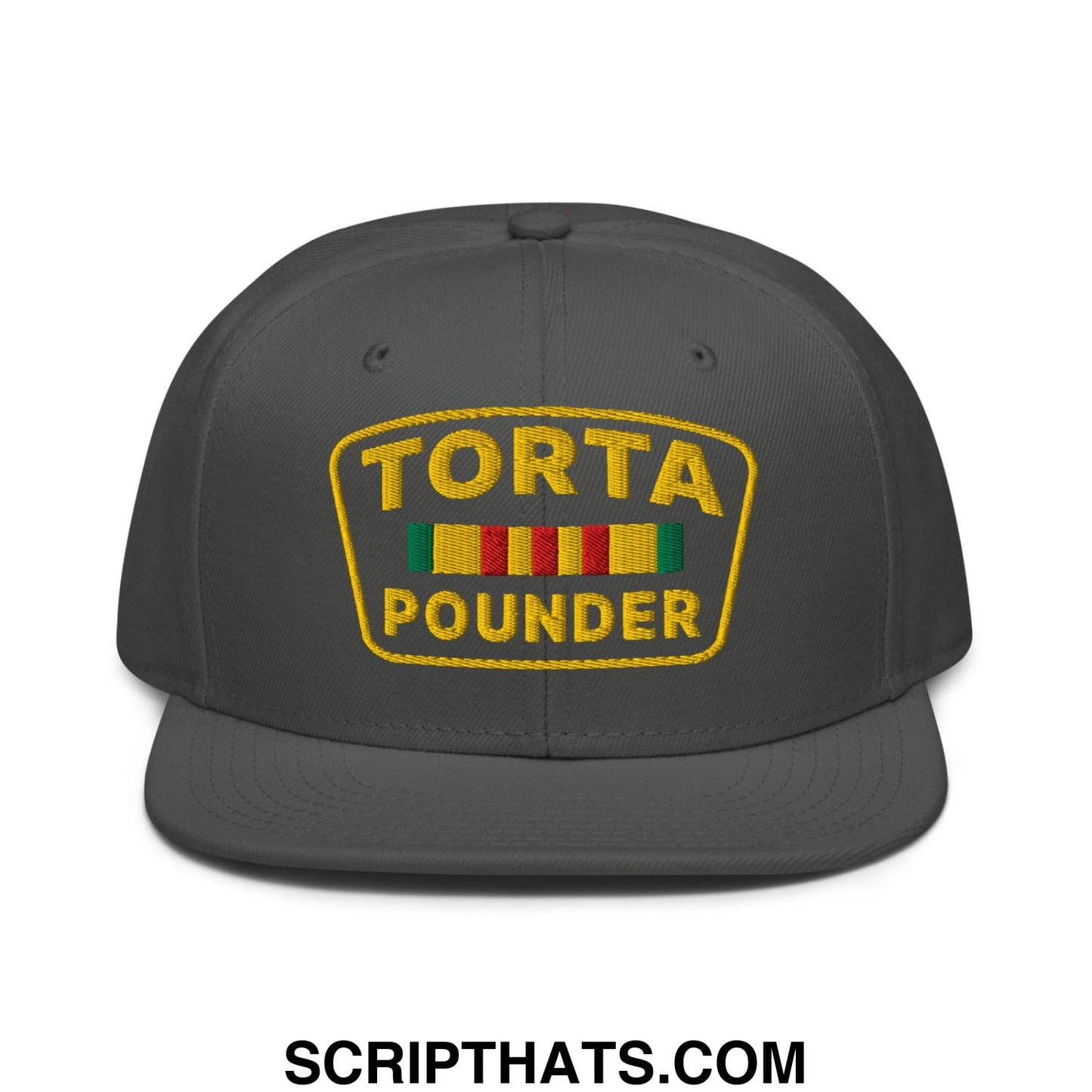 Torta Pounder Embroidered Flat Brim Bill Snapback Hat Charcoal gray