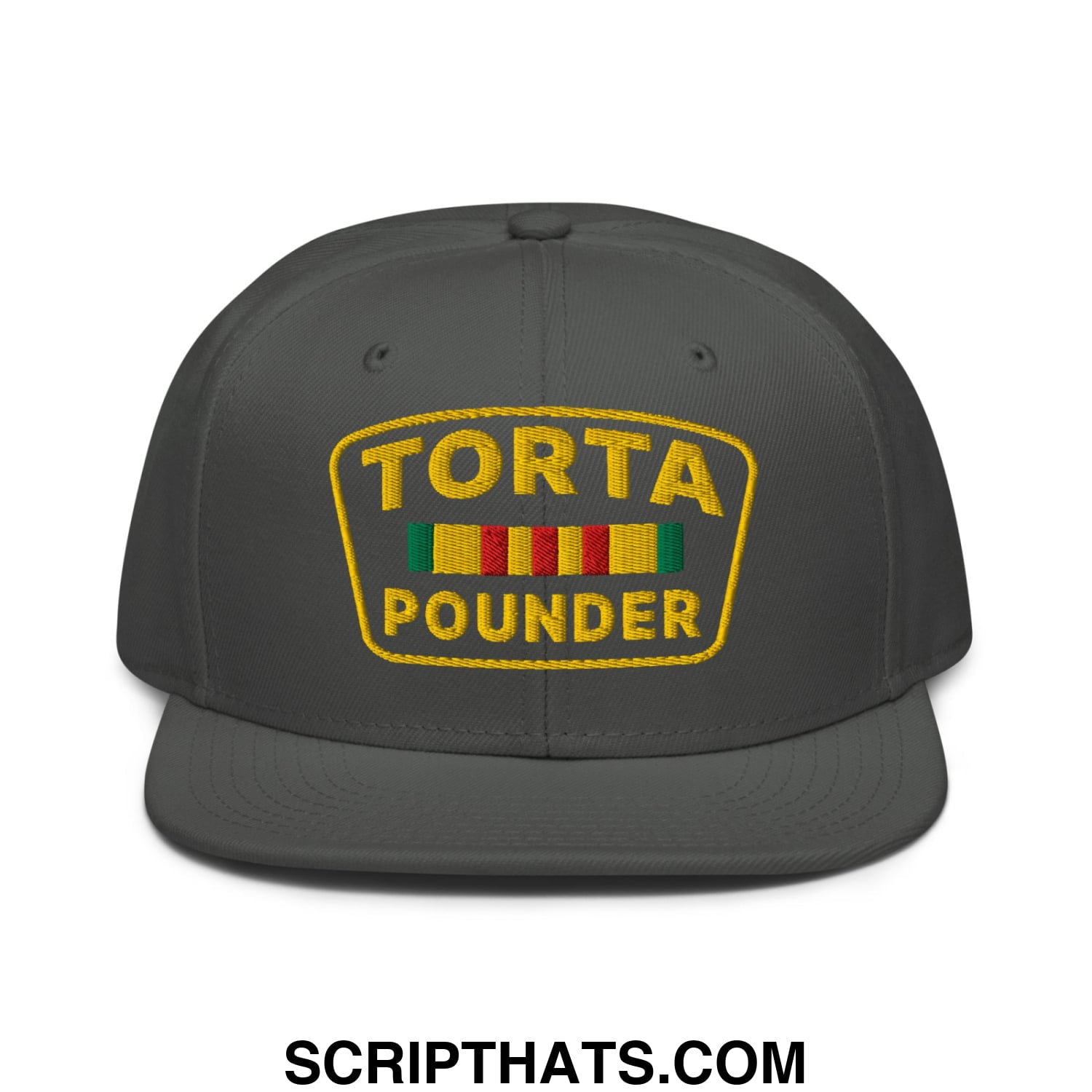 Torta Pounder Embroidered Flat Brim Bill Snapback Hat Charcoal gray
