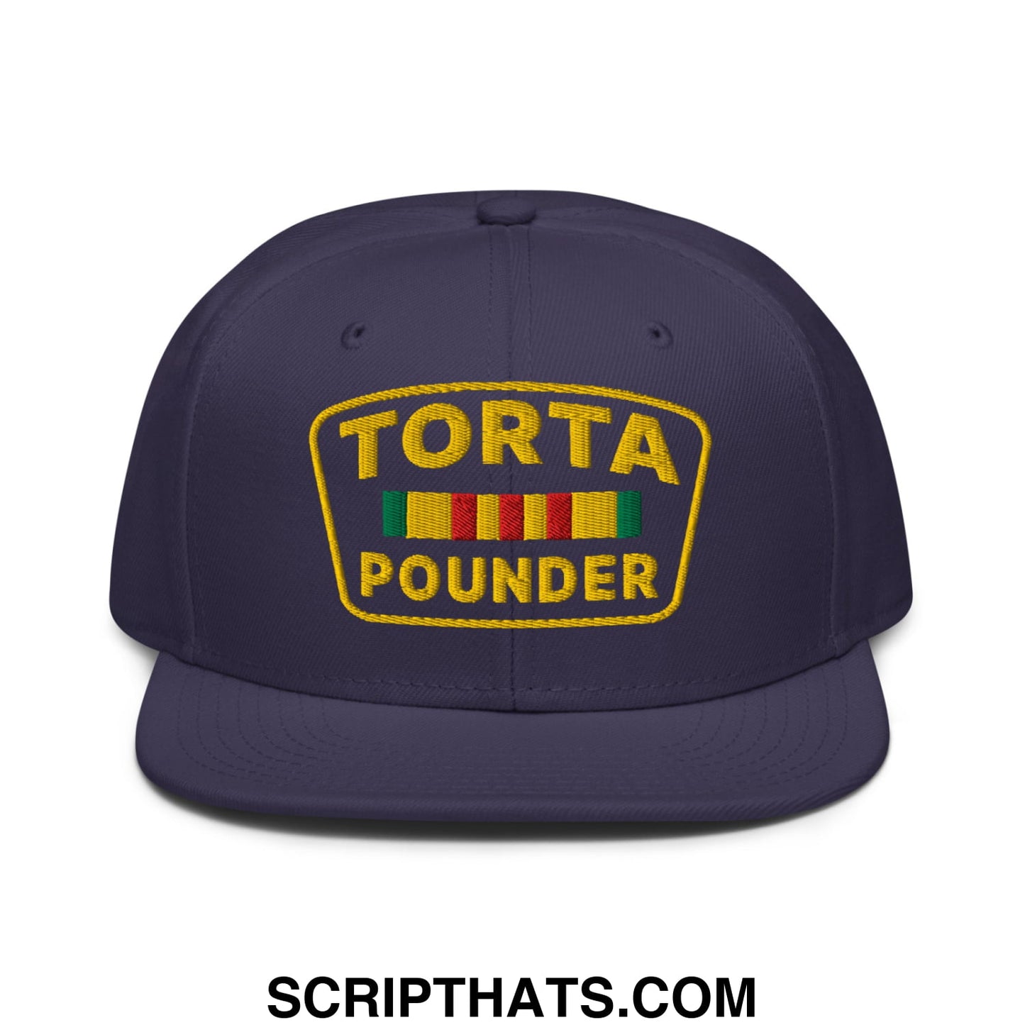 Torta Pounder Embroidered Flat Brim Bill Snapback Hat Navy blue