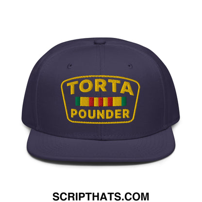 Torta Pounder Embroidered Flat Brim Bill Snapback Hat Navy blue