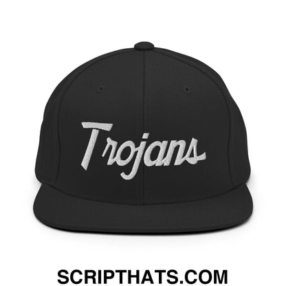 Trojans School Mascot Script Snapback Hat Black