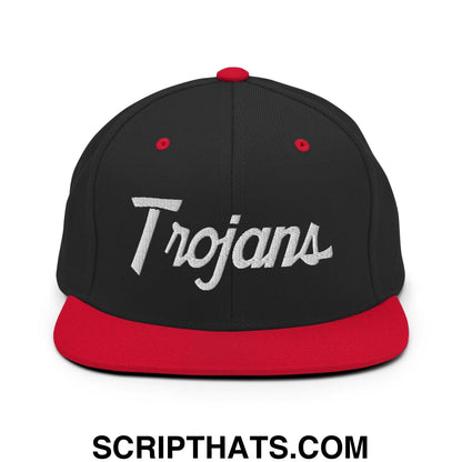 Trojans School Mascot Script Snapback Hat Black Red