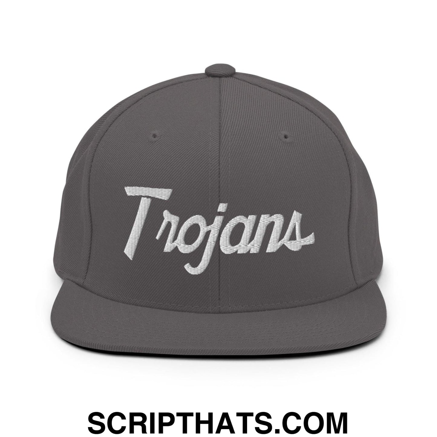 Trojans School Mascot Script Snapback Hat Dark Grey