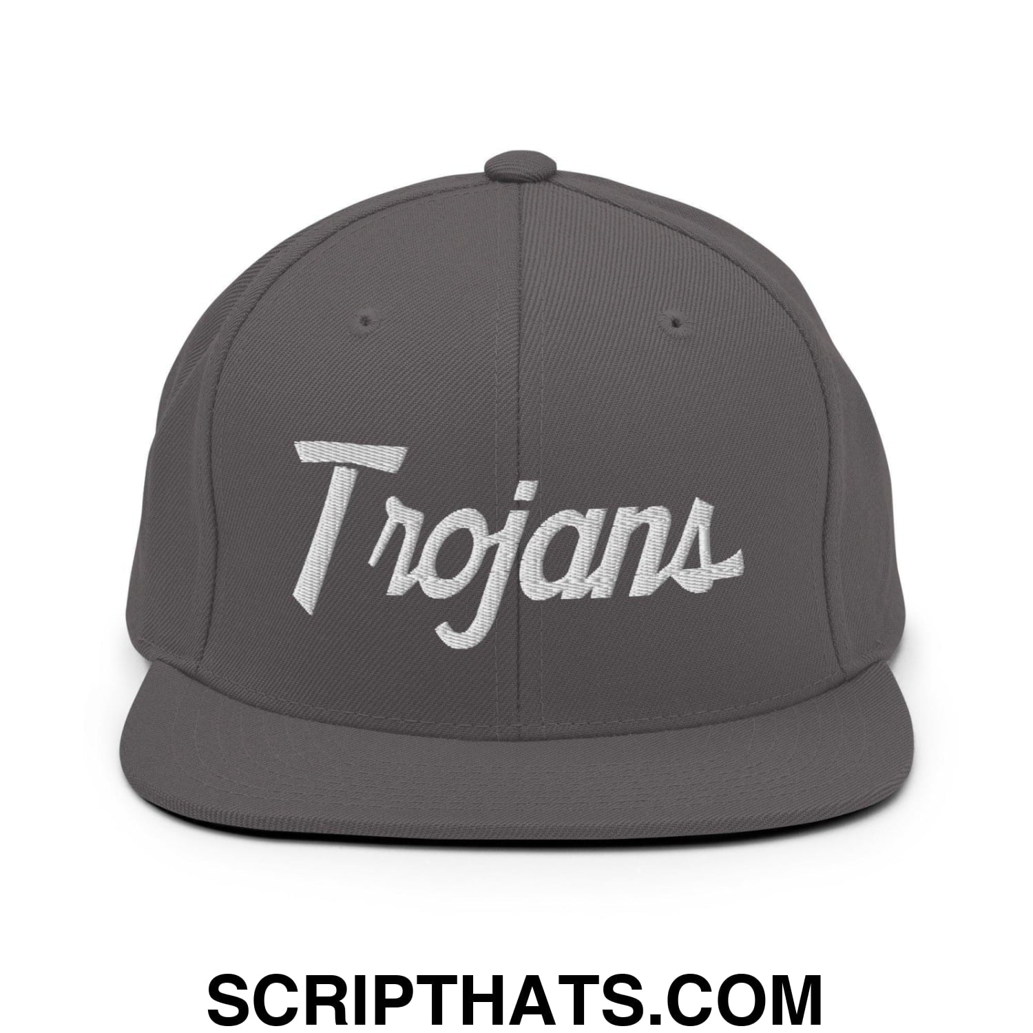 Trojans School Mascot Script Snapback Hat Dark Grey