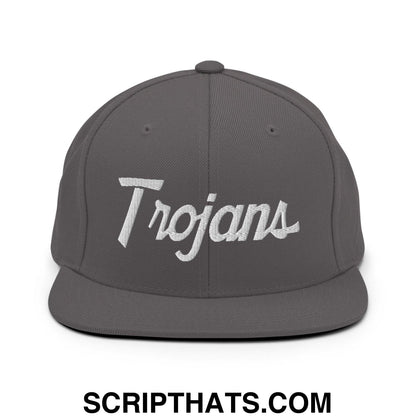 Trojans School Mascot Script Snapback Hat Dark Grey