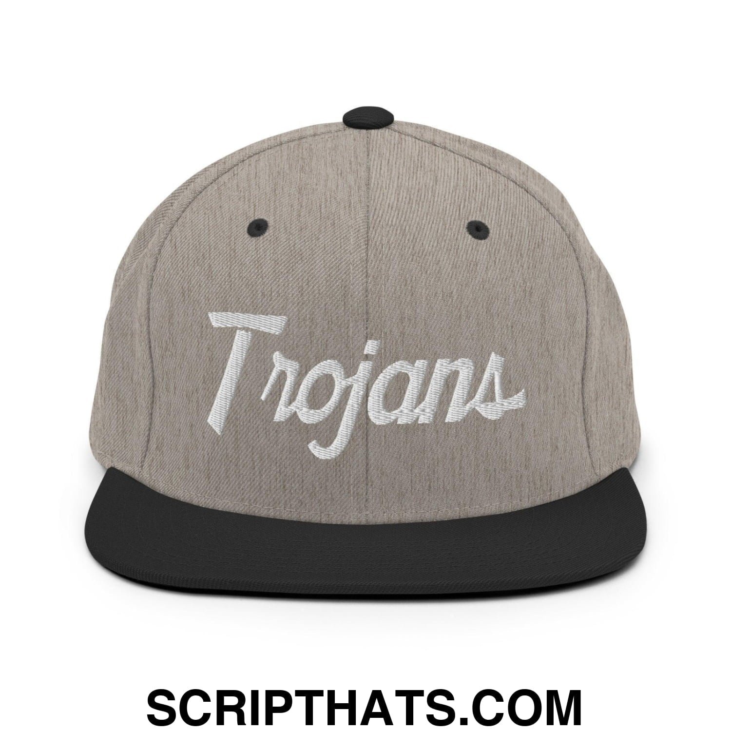 Trojans School Mascot Script Snapback Hat Heather Black