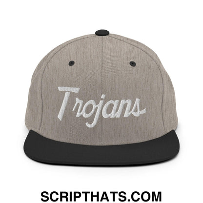 Trojans School Mascot Script Snapback Hat Heather Black