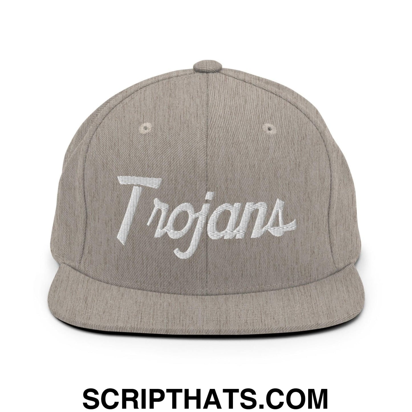 Trojans School Mascot Script Snapback Hat Heather Grey