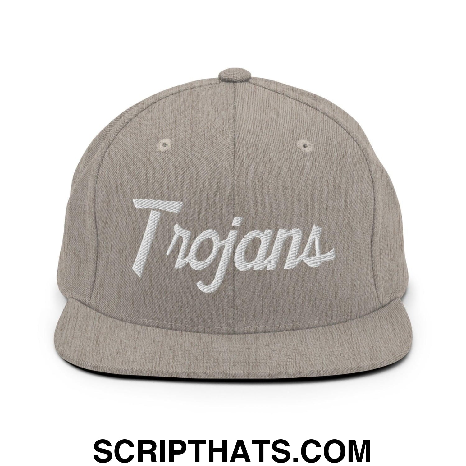 Trojans School Mascot Script Snapback Hat Heather Grey