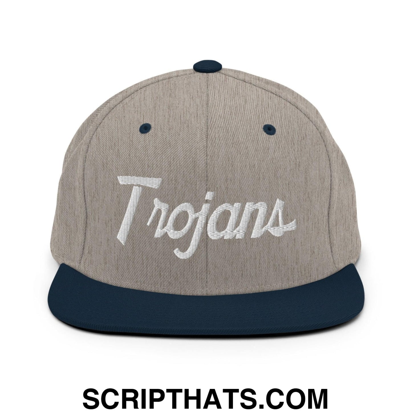 Trojans School Mascot Script Snapback Hat Heather Grey Navy