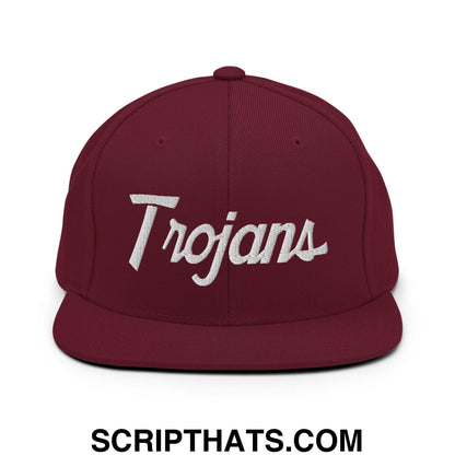 Trojans School Mascot Script Snapback Hat Maroon