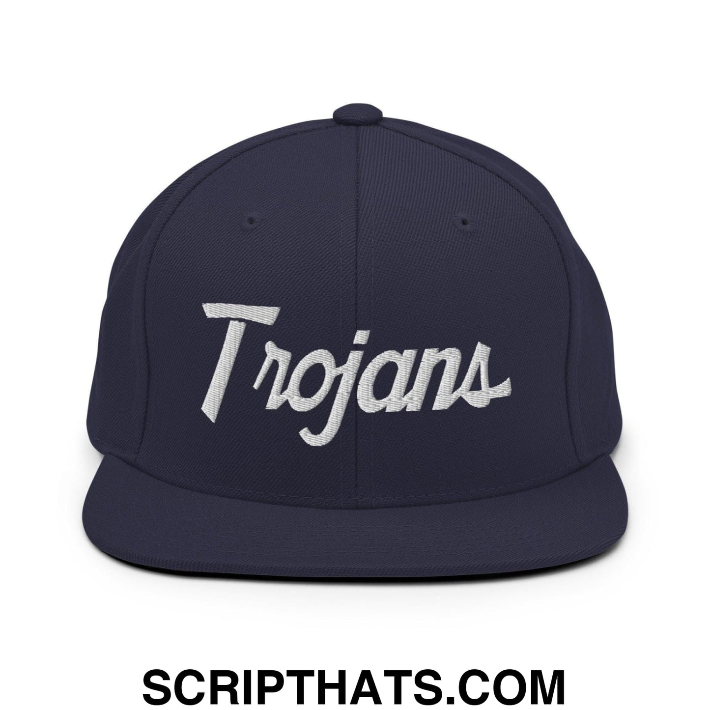 Trojans School Mascot Script Snapback Hat Navy
