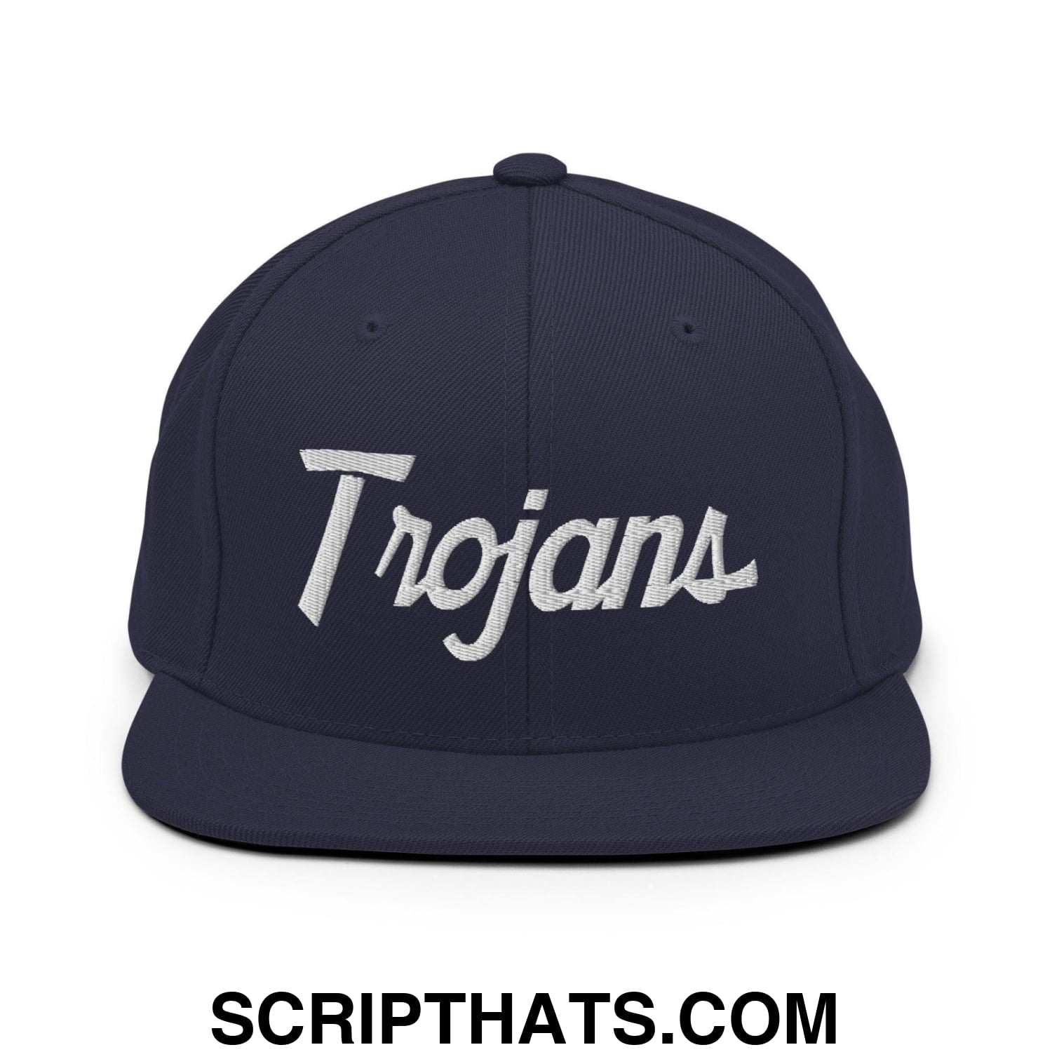 Trojans School Mascot Script Snapback Hat Navy