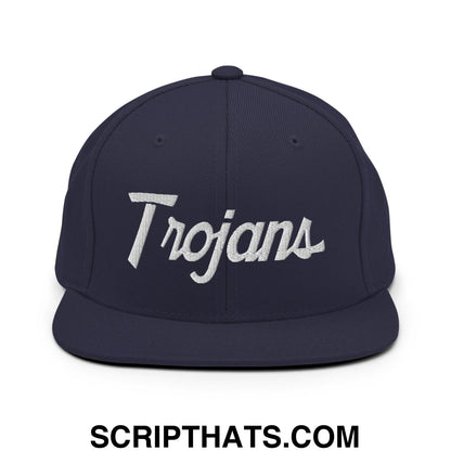 Trojans School Mascot Script Snapback Hat Navy