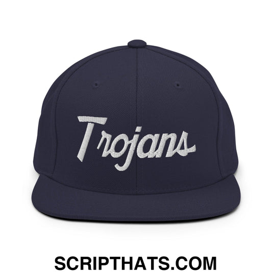 Trojans School Mascot Script Snapback Hat Navy