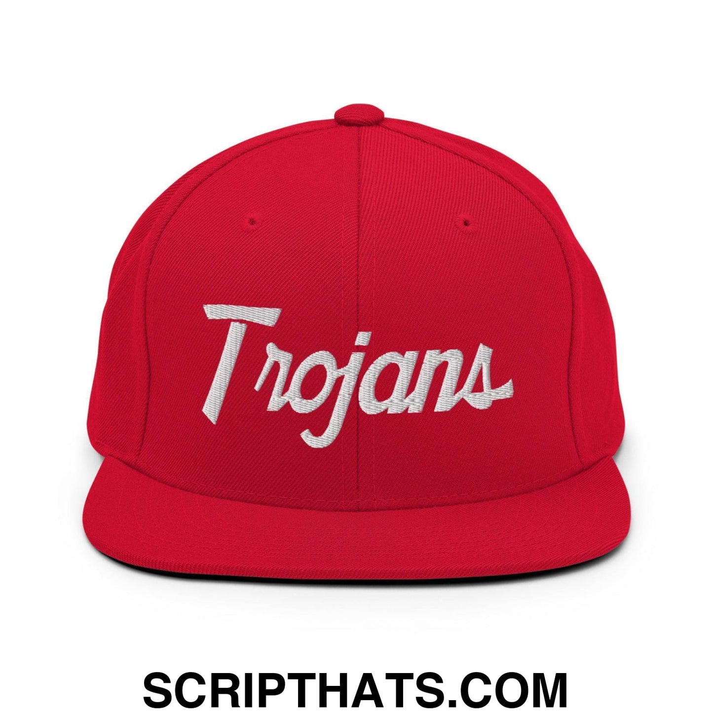 Trojans School Mascot Script Snapback Hat Red