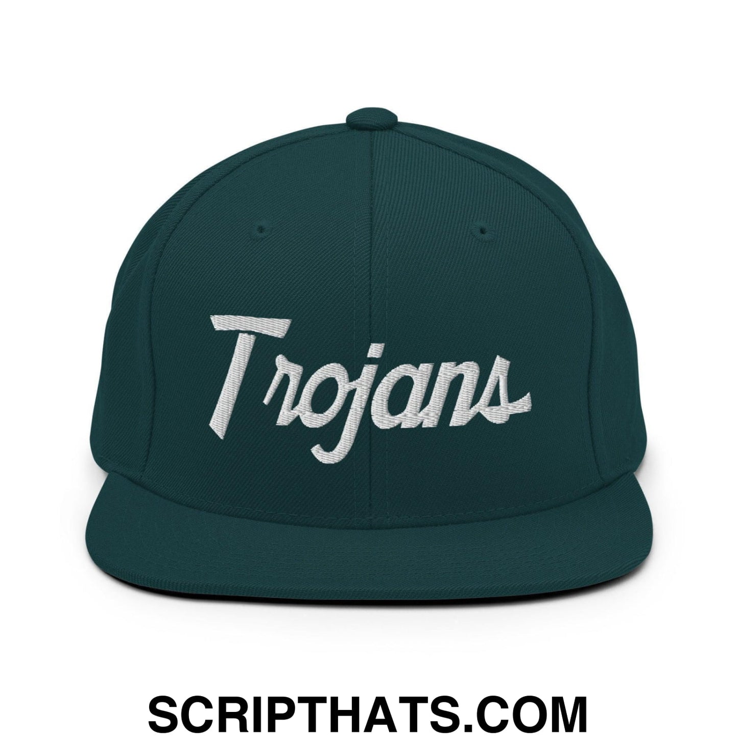 Trojans School Mascot Script Snapback Hat Spruce