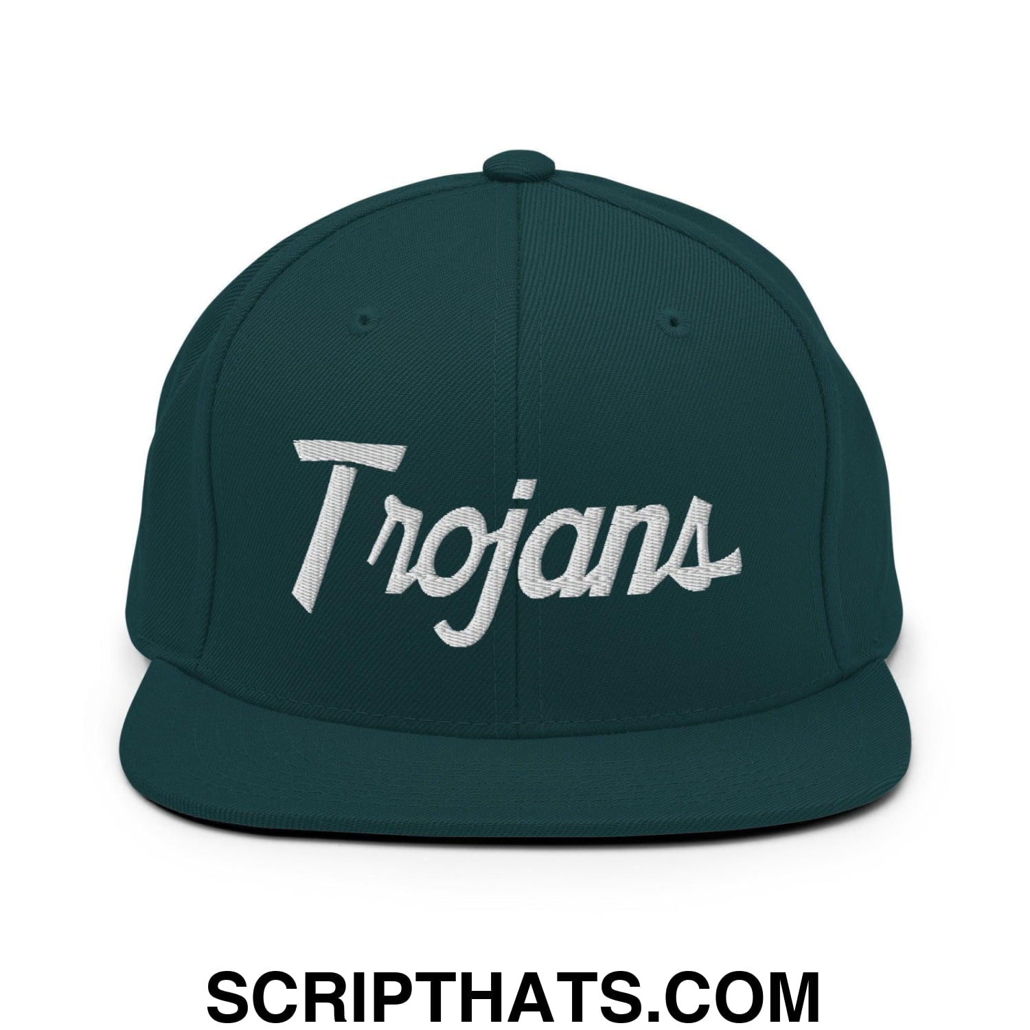 Trojans School Mascot Script Snapback Hat Spruce